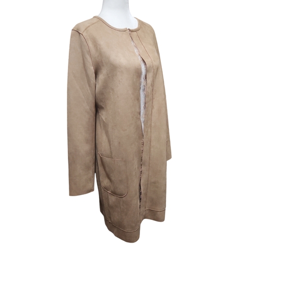 Joan Vass New York/ Long sleeve suede cardigan w/Pocket - Picture 2 of 12